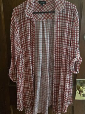 Torrid Red & White Plaid Button-Up Shirt Dress